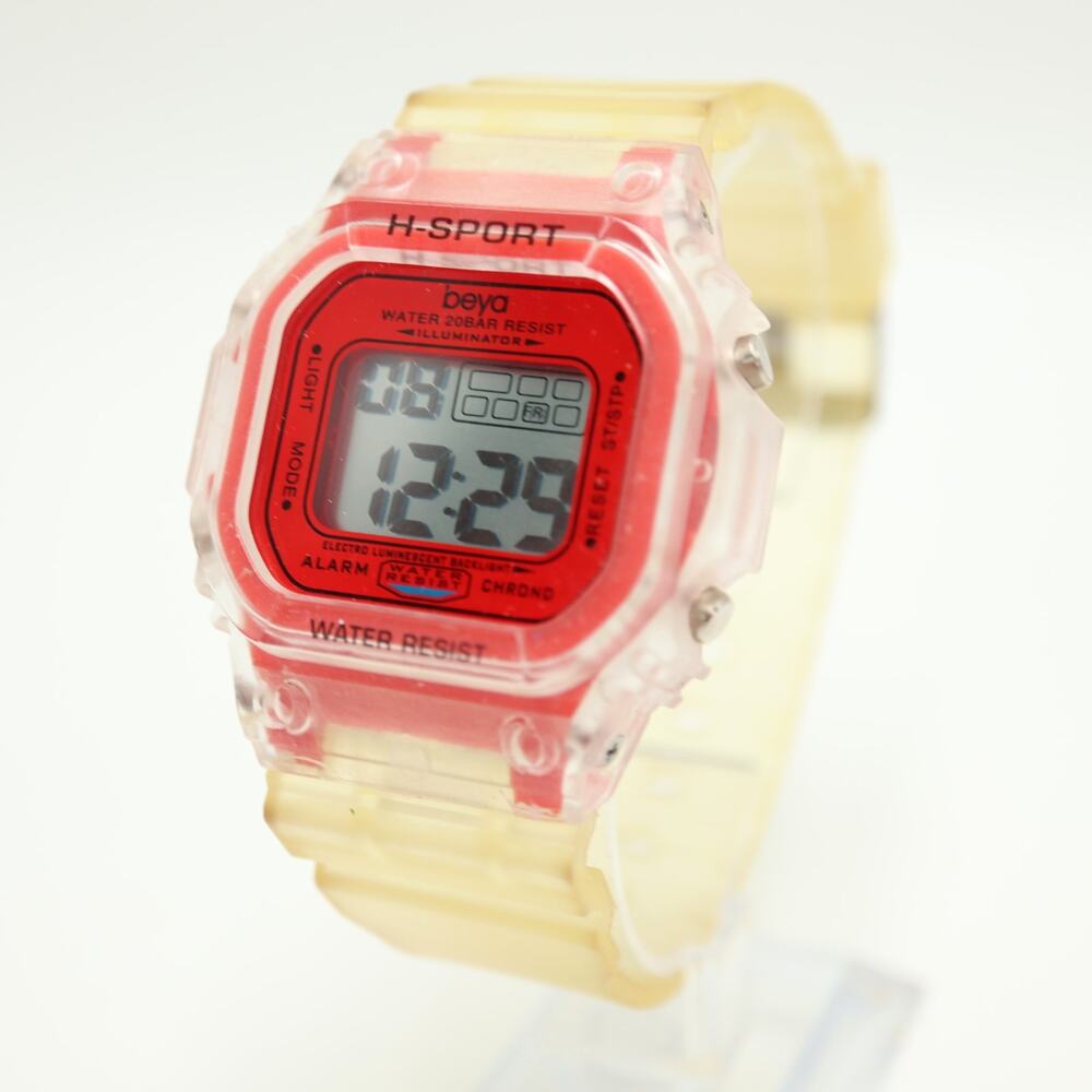 Beya Mens 45m Digital Sport Watch Red Clear Alarm Chrono with New Battery